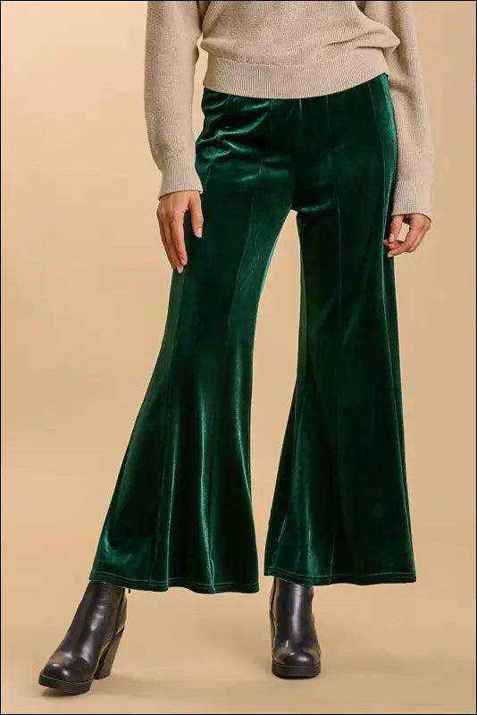 Umgee High Rise Elastic Waist Flare Pants - Dark Green / S