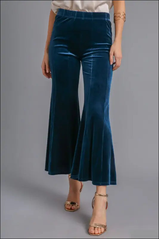 Umgee High Rise Elastic Waist Flare Pants - Peacock Blue / S