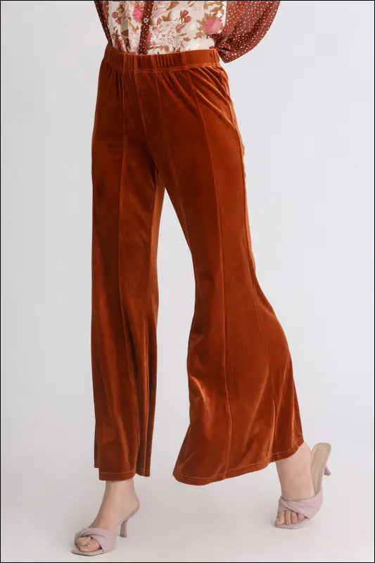 Umgee High Rise Elastic Waist Flare Pants - Terracotta / S