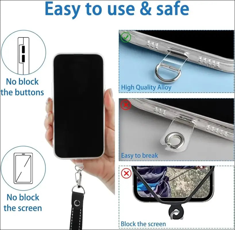 Universal TPU Mobile Phone Anti-Lost Lanyard Card Gasket | Detachable Nylon Strap Patch Tether Pad - 10/5/1Pcs - Tpu