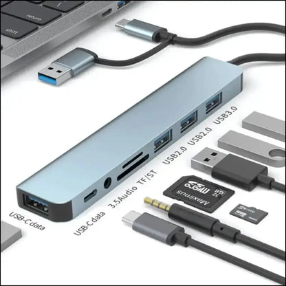 USB C Hub 8-in-2 | Splitter with 4 Ports USB-C TF/SD Card Reader Audio Output | Compatible MacBook - Port