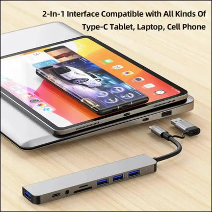 USB C Hub 8-in-2 | Splitter with 4 Ports USB-C TF/SD Card Reader Audio Output | Compatible MacBook - Port