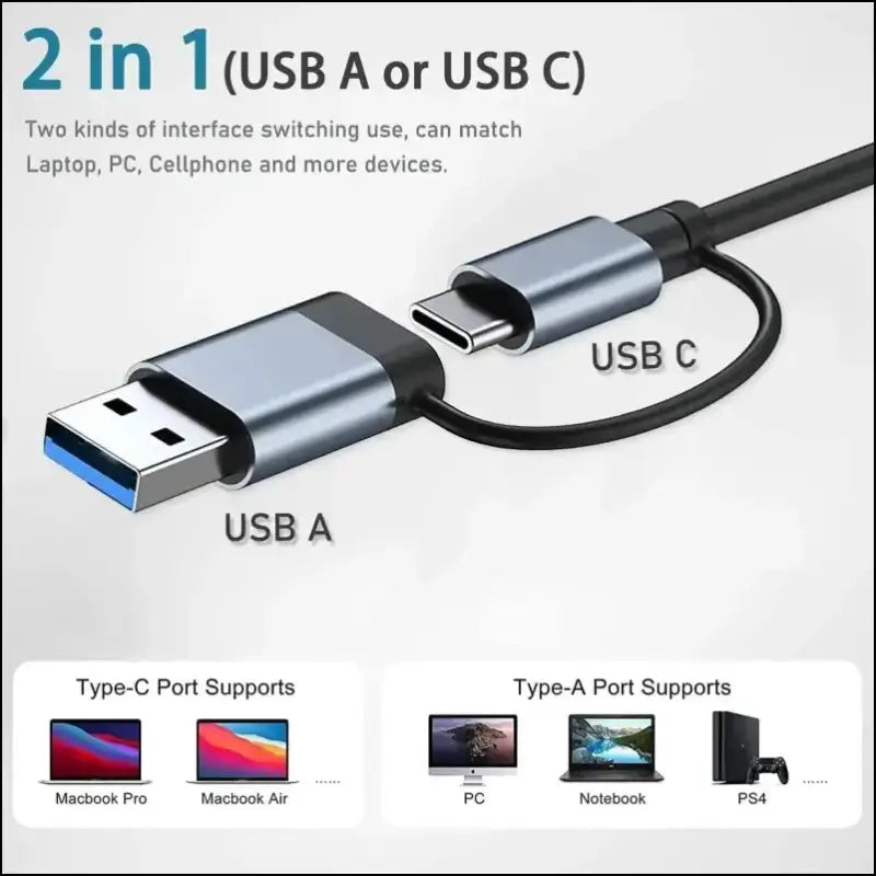 USB C Hub 8-in-2 | Splitter with 4 Ports USB-C TF/SD Card Reader Audio Output | Compatible MacBook - Port