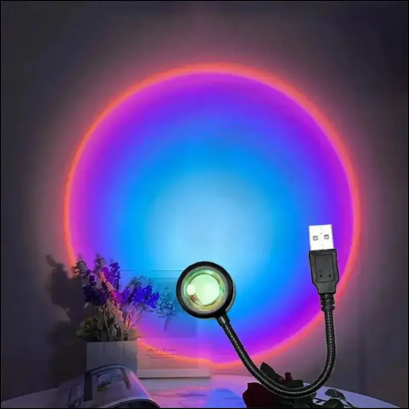 USB Sunset Light Projector | 7-Color LED Neon Night | 360° Rotation for Stunning Room Decor & Photography - Red / Plug