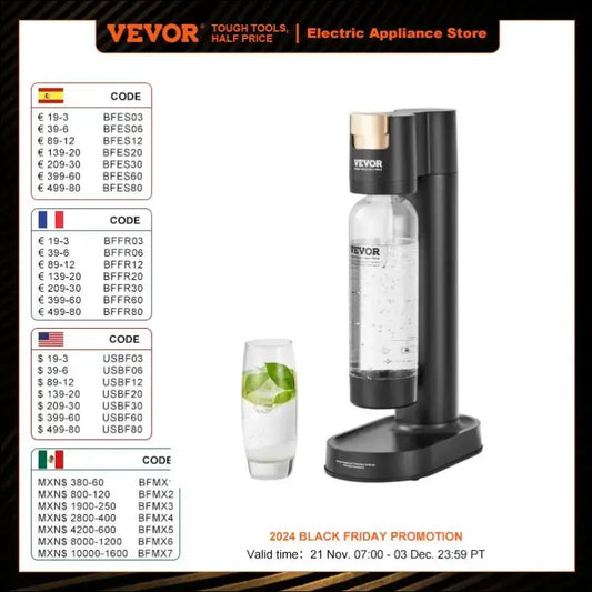 VEVOR Sparkling Water Maker – Home Soda Machine with Carbonation Seltzer Starter Kit Includes BPA-Free 1L PET Bottle