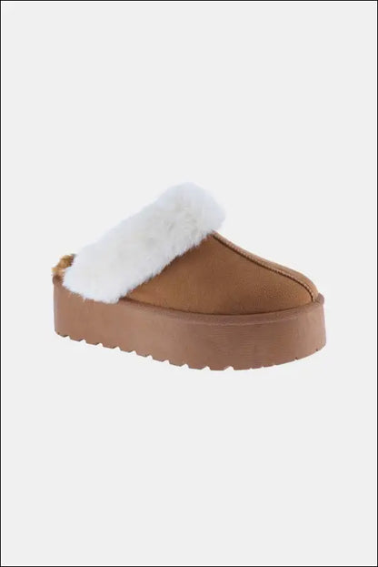 Weeboo Thick Bottom Fur Trim Snow Slippers - Tan / 6.5