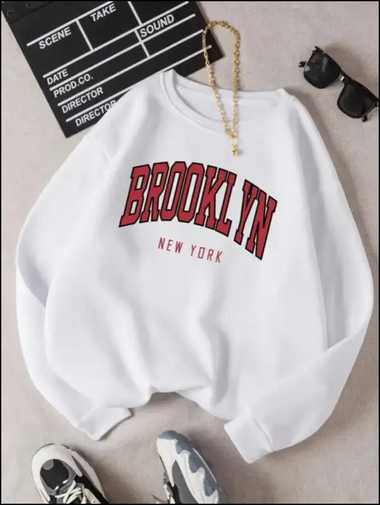 ’Women’s Brooklyn New York Printed Hoodie - Trendy Harajuku Cotton Sweatshirt Colorful & Durable’ - White-GK178