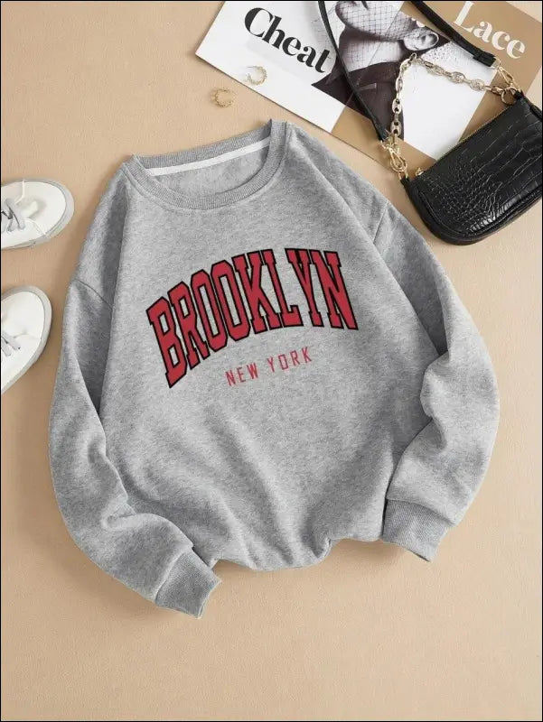 ’Women’s Brooklyn New York Printed Hoodie - Trendy Harajuku Cotton Sweatshirt Colorful & Durable’ - Gray-GK178