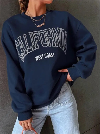 ’Women’s California West Coast Sweatshirt - Trendy Korean Pullover Hoodie Sporty & Stylish’ - Deep blue / M