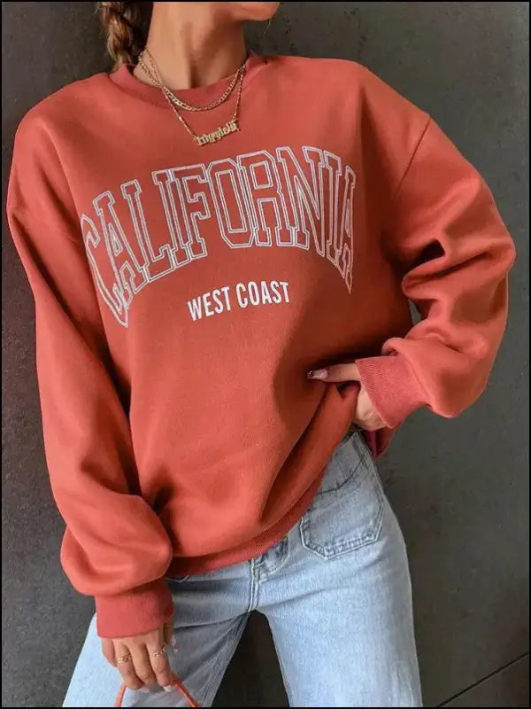 ’Women’s California West Coast Sweatshirt - Trendy Korean Pullover Hoodie Sporty & Stylish’ - Brick red / M