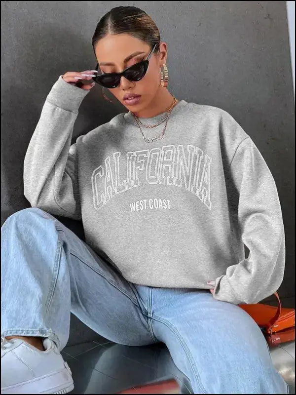 ’Women’s California West Coast Sweatshirt - Trendy Korean Pullover Hoodie Sporty & Stylish’ - gray / L - Women Hoodies