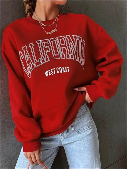 ’Women’s California West Coast Sweatshirt - Trendy Korean Pullover Hoodie Sporty & Stylish’ - Red / XXL - Women Hoodies