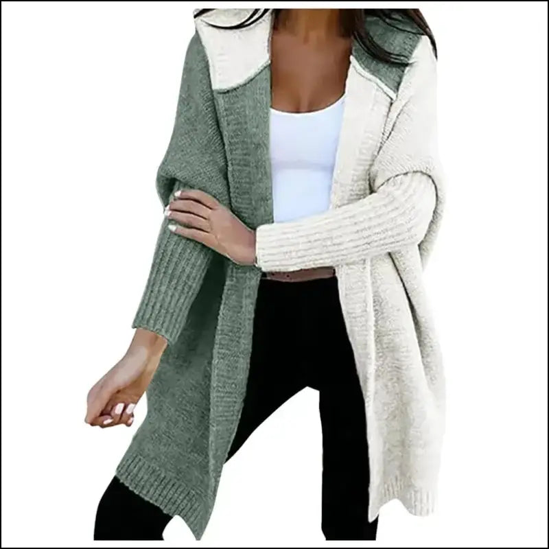 Women’s Loose Knitted Sweater Jacket | Fashion Open Front Long Sleeve Hooded Knit Cardigan | Color Block Outwear Coat