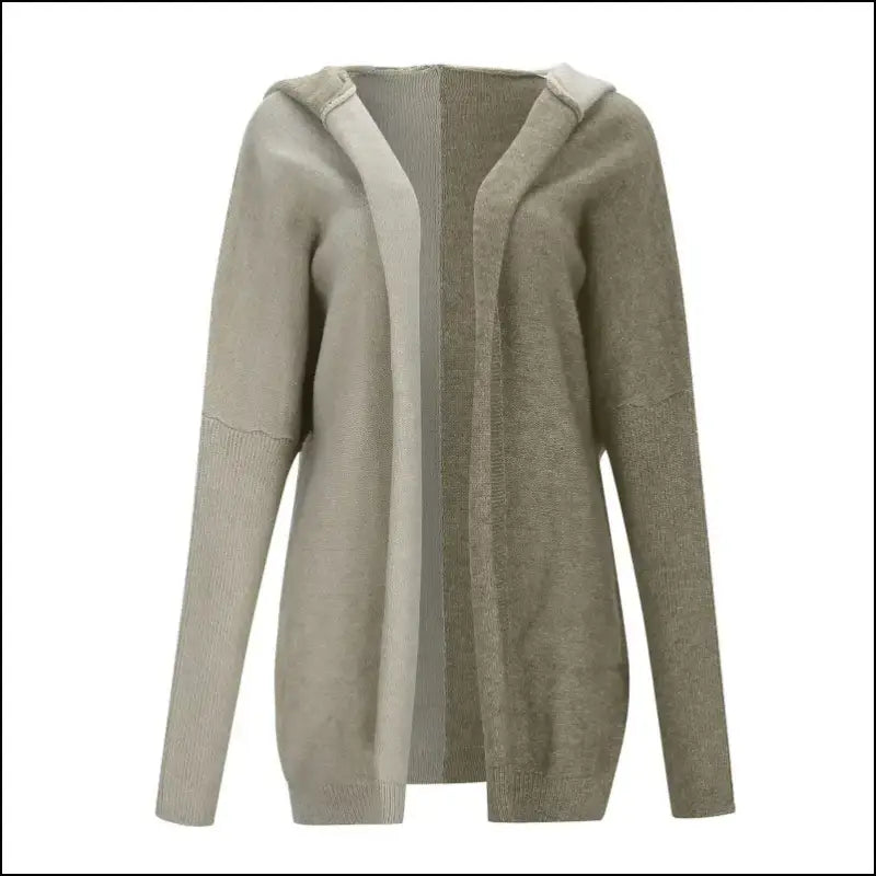 Women’s Loose Knitted Sweater Jacket | Fashion Open Front Long Sleeve Hooded Knit Cardigan | Color Block Outwear Coat