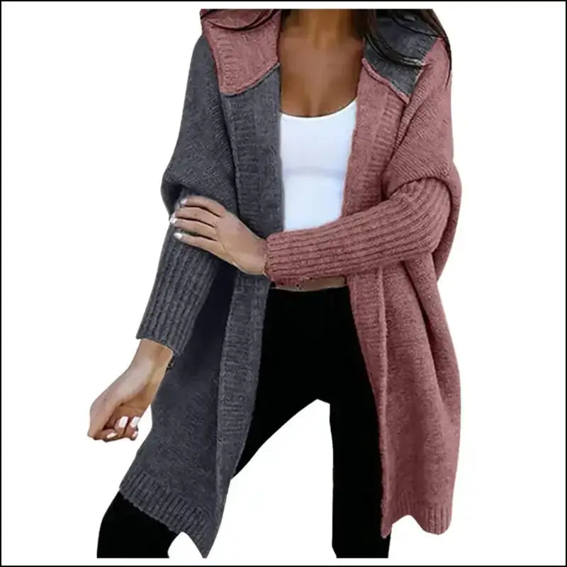 Women’s Loose Knitted Sweater Jacket | Fashion Open Front Long Sleeve Hooded Knit Cardigan | Color Block Outwear Coat