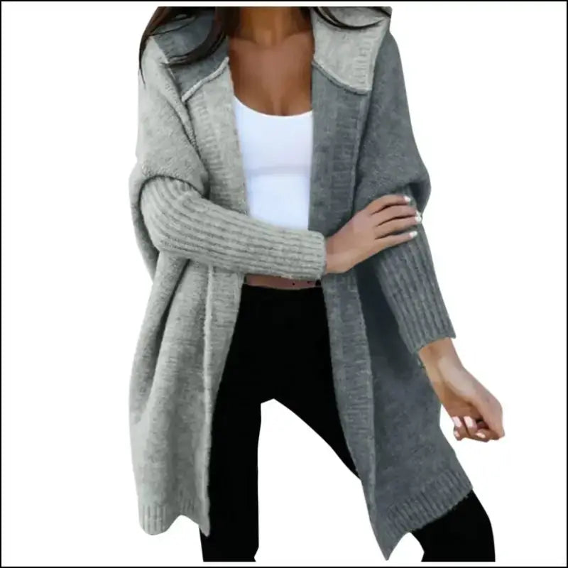 Women’s Loose Knitted Sweater Jacket | Fashion Open Front Long Sleeve Hooded Knit Cardigan | Color Block Outwear Coat