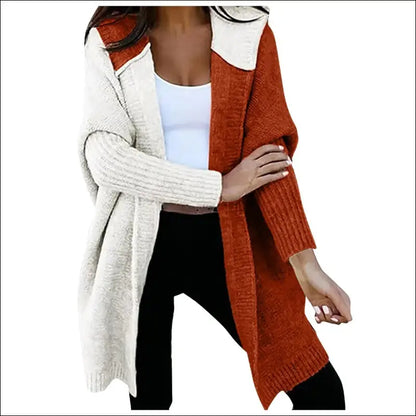 Women’s Loose Knitted Sweater Jacket | Fashion Open Front Long Sleeve Hooded Knit Cardigan | Color Block Outwear Coat