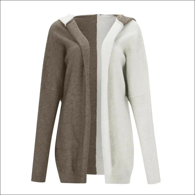 Women’s Loose Knitted Sweater Jacket | Fashion Open Front Long Sleeve Hooded Knit Cardigan | Color Block Outwear Coat