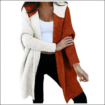 Women’s Loose Knitted Sweater Jacket | Fashion Open Front Long Sleeve Hooded Knit Cardigan | Color Block Outwear Coat