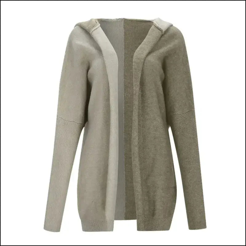 Women’s Loose Knitted Sweater Jacket | Fashion Open Front Long Sleeve Hooded Knit Cardigan | Color Block Outwear Coat