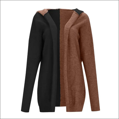 Women’s Loose Knitted Sweater Jacket | Fashion Open Front Long Sleeve Hooded Knit Cardigan | Color Block Outwear Coat