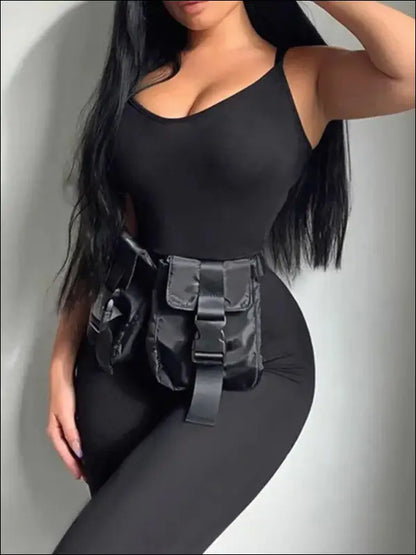 ’Women’s Summer Backless Bodycon Jumpsuit - Sexy Sleeveless Black Romper for Casual Streetwear’ - Women Jumpsuits