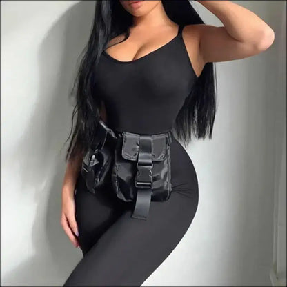 ’Women’s Summer Backless Bodycon Jumpsuit - Sexy Sleeveless Black Romper for Casual Streetwear’ - Women Jumpsuits