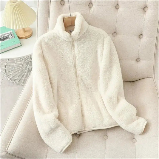 ’Women’s Winter Fleece Coat – Ultra-Warm Double-Sided Coral & Polar Jacket for Cozy Style!’ - Beige / XXL