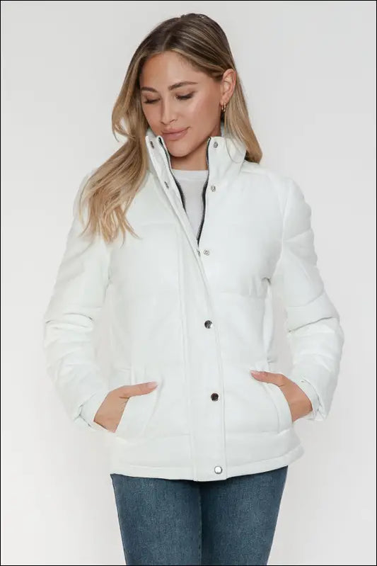 YMI Pocketed Zip Up Turtleneck Puffer Jacket - White / S