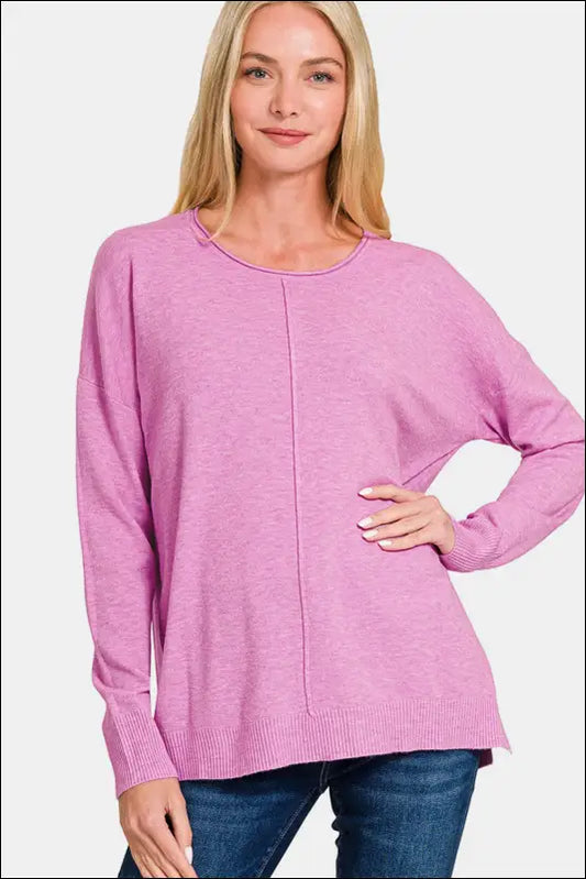 Zenana Front Seam Round Neck Sweater - Moonlit Mauve / S