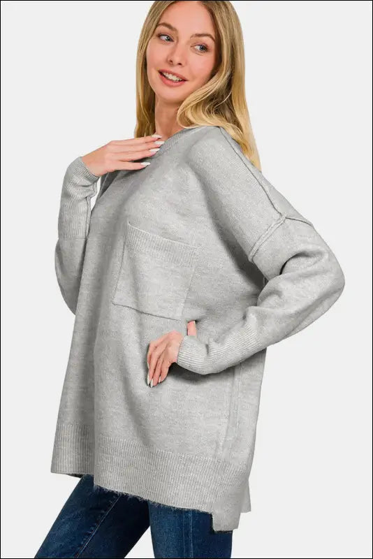 Zenana High-Low Hem Drop Shoulder Sweater