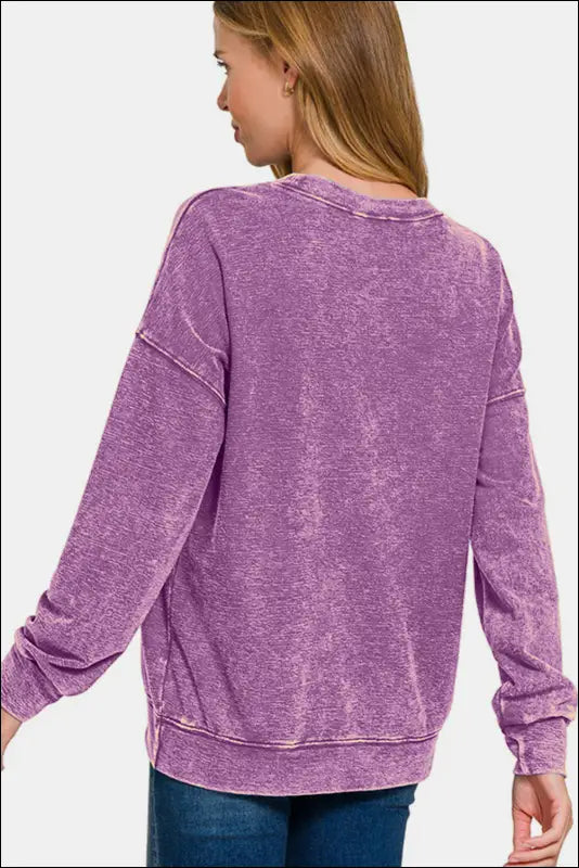 Zenana Washed Round Neck Dropped Shoulder Sweatshirt